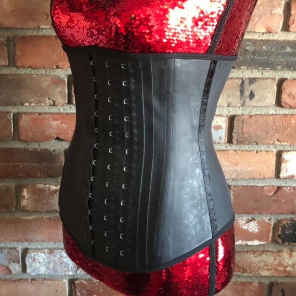 SteamPunK, GOTH, Punk Black Latex Rubber, Under Bust, Waist Trainer, Corset S